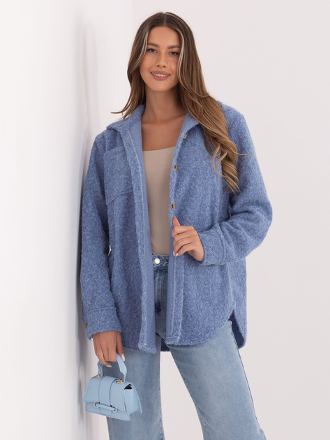 Niebieska koszulowa kurtka z dzianiny boucle RUE PARIS