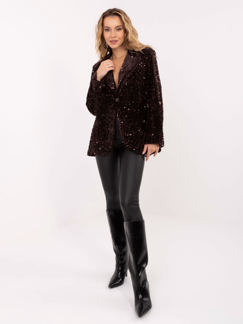 Ciemnobrązowa cekinowa marynarka z zapięciem na guzik RUE PARIS