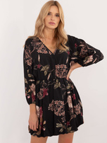 Hurt Czarna wzorzysta sukienka mini z gumką w pasie