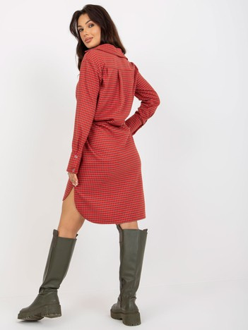 Hurt Pomarańczowo-brudnoróżowa sukienka szmizjerka z wiązaniem