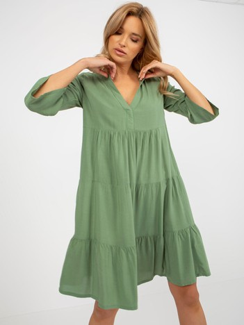 Hurt Khaki summer dress with ruffle and 3/4 sleeve SUBLEVEL.