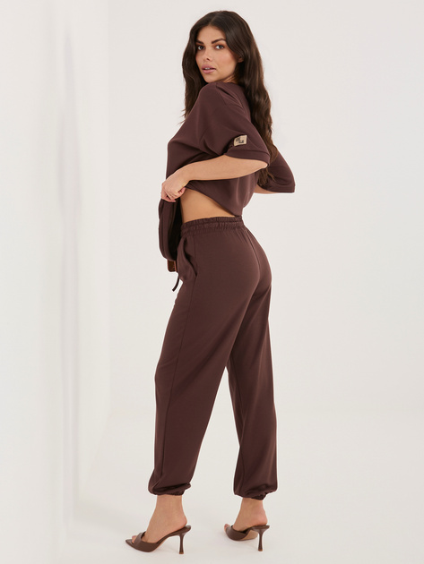 Czekoladowy dwuczęściowy komplet z naszywką RUE PARIS