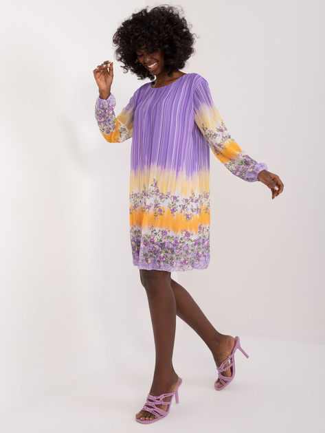 Hurt Fioletowa sukienka w kolorowe desenie