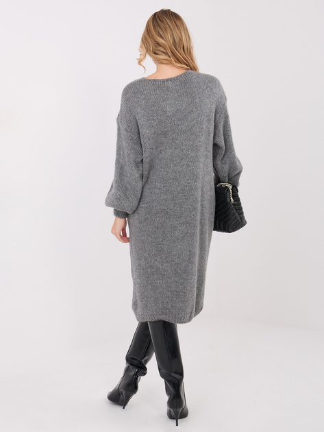 Ciemnoszara sweterkowa sukienka ze ściągaczami