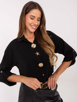 Czarna koszula z ozdobnymi broszkami  RUE PARIS 