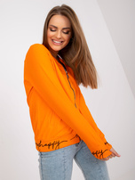 Orange Damen Sweatshirt ohne Kapuze mit Reißverschluss.