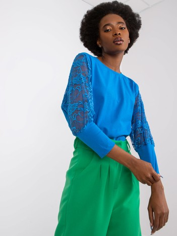 Ciemnoniebieska bluzka z koronkowymi rękawami Hawana RUE PARIS