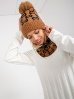 Hurt Camelowo-czarna damska czapka zimowa z pomponem 