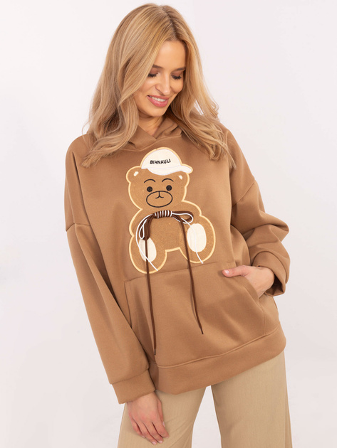 Hurt Camelowa damska bluza oversize z kieszenią 