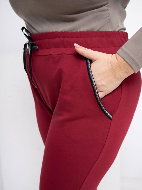 Bordowe dresowe spodnie plus size z wiązaniem