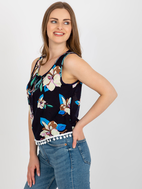 Hurtownia online Granatowa krótka bluzka w kwiaty