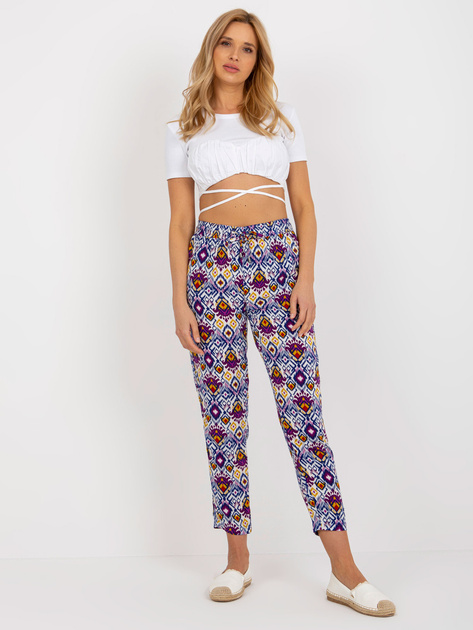 Hurt Fioletowe letnie spodnie z materiału we wzory SUBLEVEL