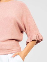 Brudnoróżowy damski sweter oversize z rękawem 3/4