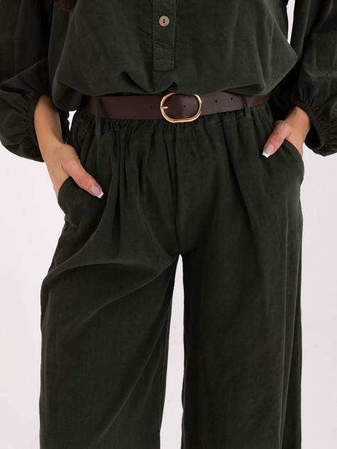 Khaki sztruksowe spodnie z szeroką nogawką