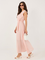Brzoskwiniowa długa sukienka z plisowanym dołem RUE PARIS