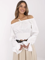 Biała krótka bluzka hiszpanka z koronką