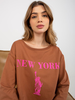 Hurt Jasnobrązowo-różowa długa bluza oversize z nadrukiem