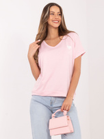 Jasnoróżowa damska bluzka oversize z krótkim rękawem