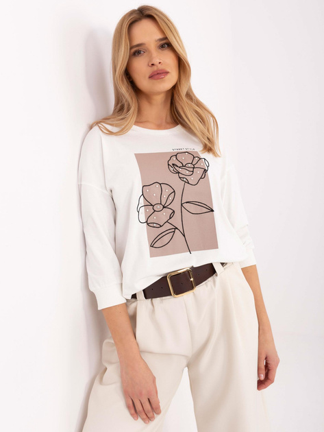 Hurt Ecru damska bluzka z nadrukiem i aplikacjami