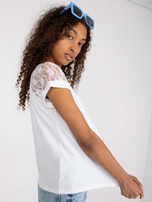 Biała bawełniana bluzka na co dzień z koronką RUE PARIS