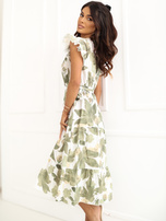 Zielona midi sukienka z roślinnym wzorem