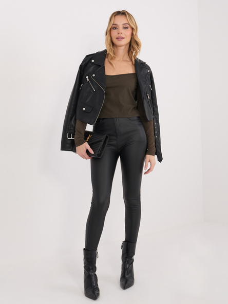 Ciemnobrązowa krótka bluzka basic z bawełny