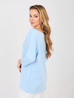 Pastelowa niebieska damska bluzka basic z rękawem 3/4 RUE PARIS  