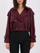 Burgundy suede imitation jacket with an elastic at the bottom.