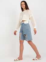 Hurt Niebieskie długie szorty jeansowe z dziurami