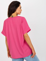 Hurtownia Fuksjowa bluzka oversize z misiem w prążek