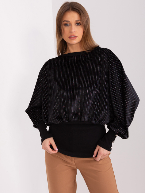 Hurtownia Czarna bluzka wizytowa z długim rękawem RUE PARIS