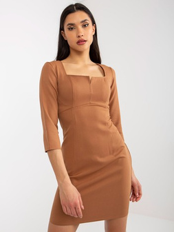 Camel mini cocktail dress with 3/4 sleeves 36