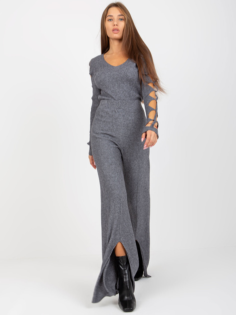 Hurt Ciemnoszare spodnie dzianinowe z rozcięciem high waist