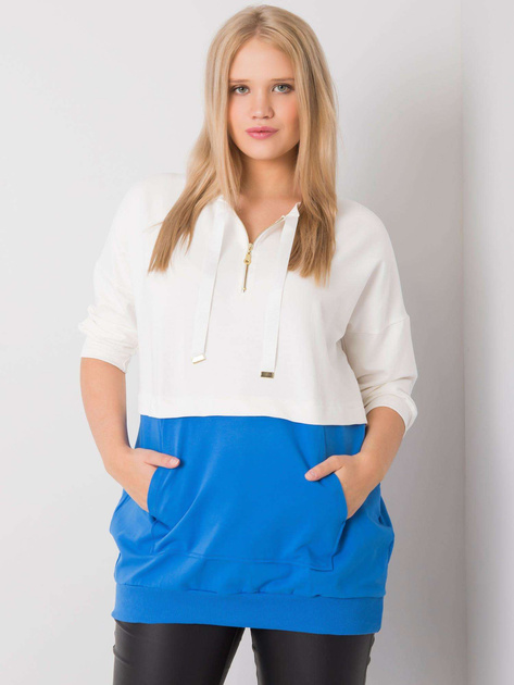 Ecru-ciemnoniebieska tunika plus size z bawełny Philomene