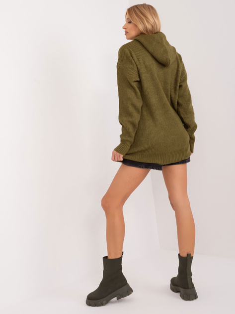 Hurtownia Khaki długi sweter oversize z kieszenią
