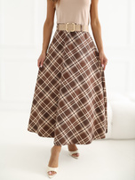 Brązowa elegancka spódnica z paskiem