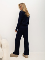 Navy sweater set with a cardigan.
