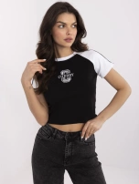 Czarno-biały krótki t-shirt z haftem