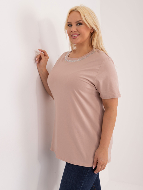 Hurt Beżowa bawełniana bluzka plus size z koronką na plecach