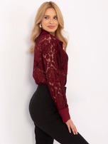 Hurt Bordowa koronkowa koszula z ozdobnymi guzikami