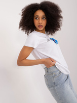 Hurt Biały damski t-shirt z kwiatem BASIC FEEL GOOD