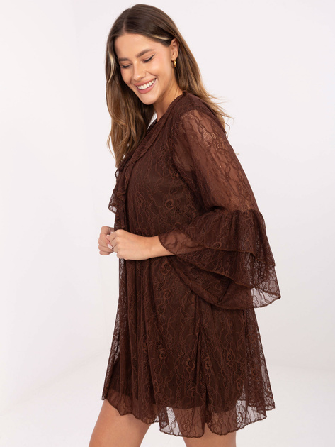 Brązowa krótka sukienka z wiązaniem przy dekolcie