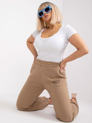 Ciemnobeżowe dresowe spodnie plus size bawełniane Banni 