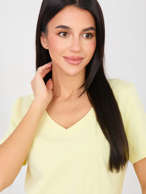 Jasnożółty t-shirt basic o klasycznym kroju RUE PARIS