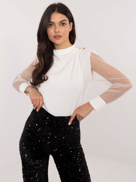 Hurt Biała wizytowa bluzka z siateczkowymi rękawami