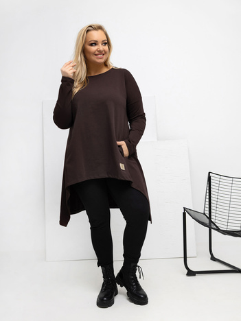 Czekoladowa asymetryczna tunika plus size