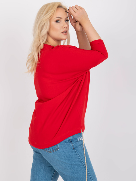 Czerwona bawełniana bluzka plus size ze ściągaczem