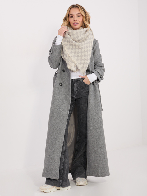 Ecru-szary damski szal z frędzlami