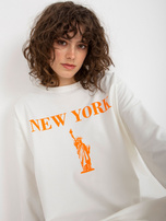 Hurt Ecru-pomarańczowa długa bluza oversize z nadrukiem