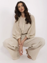 Beżowa damska koszula oversize z dodatkiem lnu